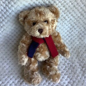 Douglas Plush Tan Bear 2002 Edition Knitted Scarf Curly Stuffed Animal Toy